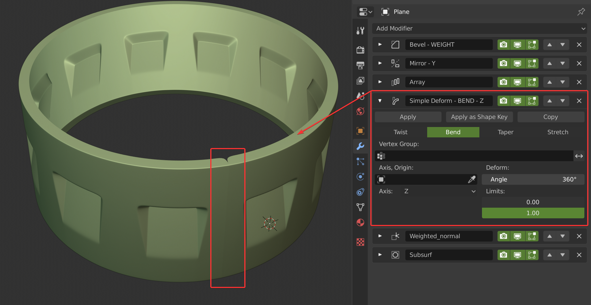 Array и simple deform. Weighted normals. Weight normal Blender. Растягивание 3д модели.